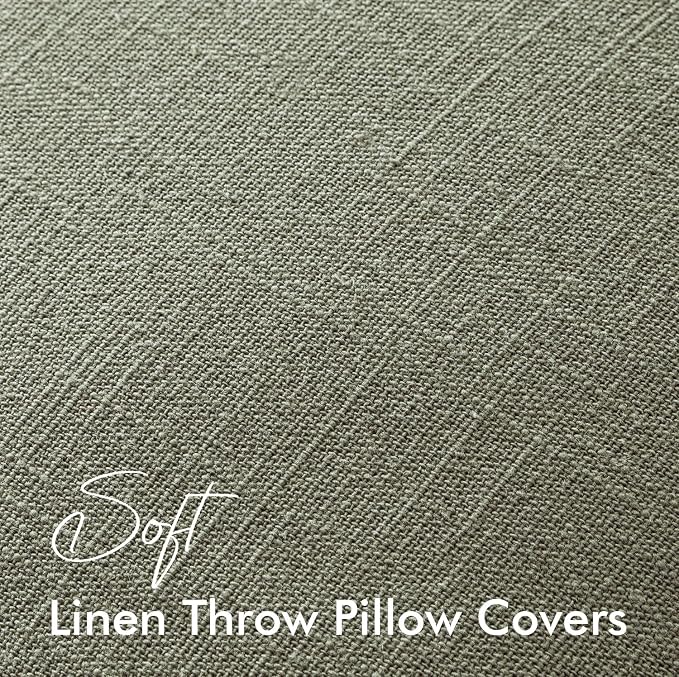 EMEMA Throw Pillow Covers Decorative Linen Pillow Covers 20x20 Inch Light Olive - Image 3