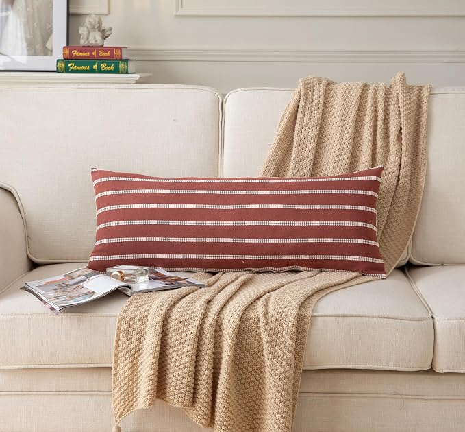 Caflife Boho Lumbar Throw Pillow Cover 14X36 Long Soft Farmhouse Decorative - Image 2