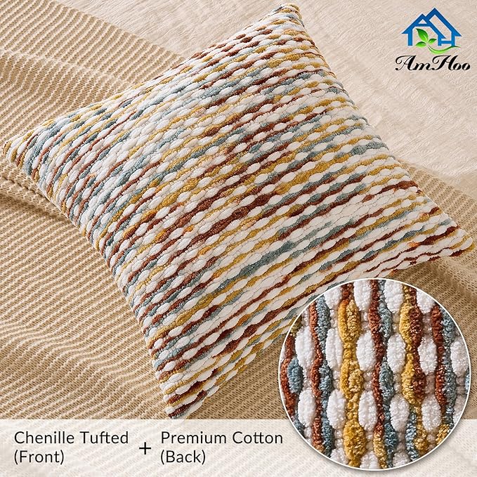 AmHoo Set of 2 Boho Chenille Pillow Cover Decorative Tufted Pillowcase - Image 4