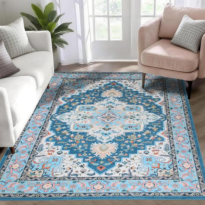 WILLSUN Washable Area Rugs, 4x6 Non-Slip Boho Large Area Rugs by Embracethewarmthofhome