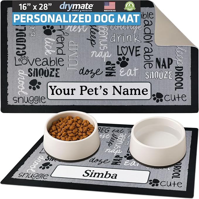 Drymate Personalized Pet Bowl Placemat, Custom Dog & Cat Food Feeding Mat by Drymate