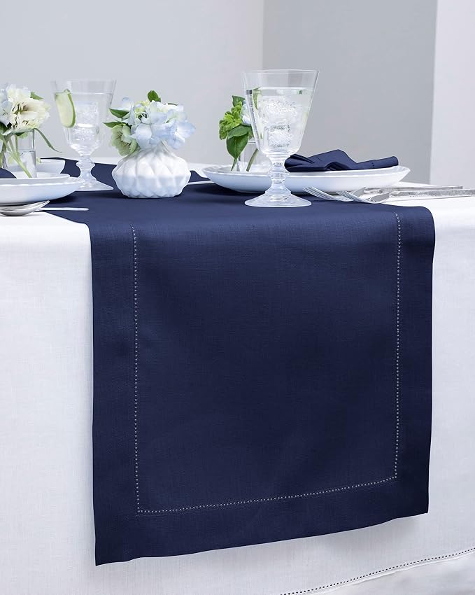 Solino Home Linen Navy Blue Table Runner 132 Inches Long - Image 2