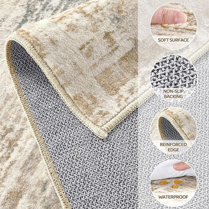 Area Rug for Living Room: 5x7 Washable Neutral Abstract Modern Soft Rugs Non - Image 7