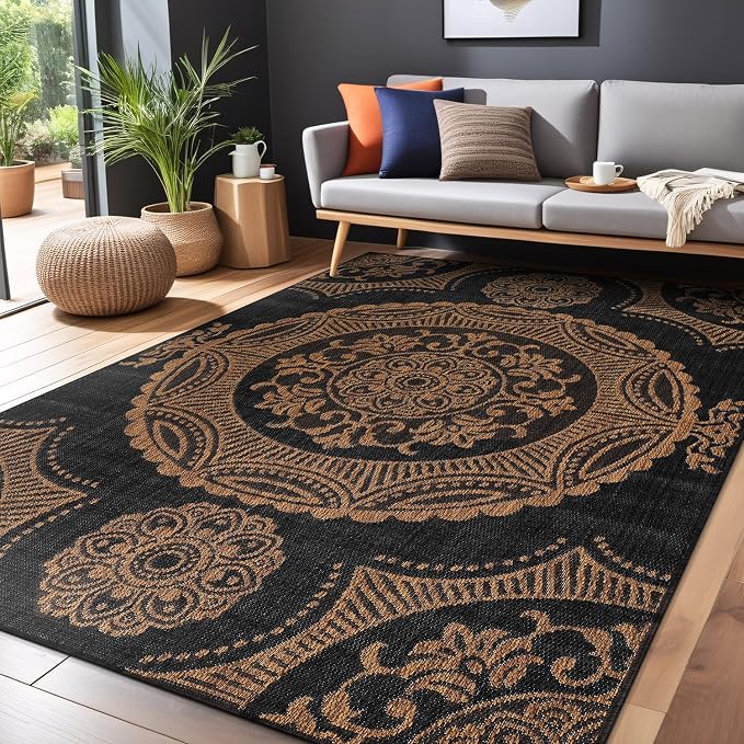 Medallion Outdoor Rug 6x9 Washable Outside Carpet - Image 4