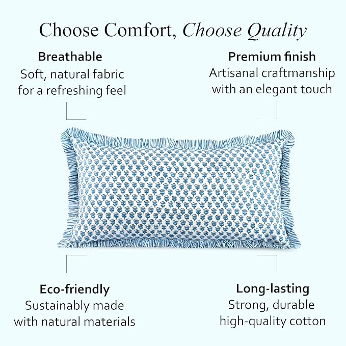 CPC Apatite Blue 100% Cotton Block Print Ruffle Sham Cover 20X36 inch Pack of 2 - Image 6