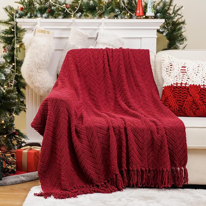 BATTILO HOME Red Throw Blanket for Couch, Knit Christmas Throw Blanket for Home - Image 4