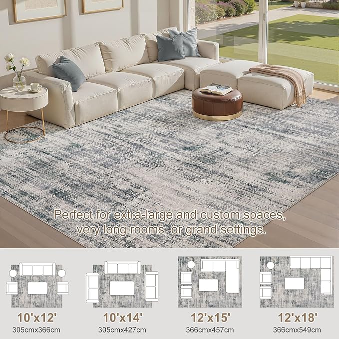 Area Rug for Living Room: 10x14 Washable Neutral Abstract Modern Soft Rugs Non - Image 5