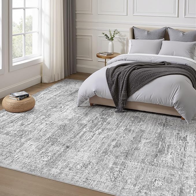 Grey Rug 5x7 Area Rugs: Washable Boho Large Vintage Neutral Soft Rug Stain - Image 4