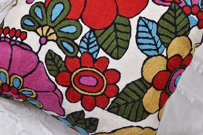 Floral Pillow Cover Handembroidered Wool 18x18 - Image 7