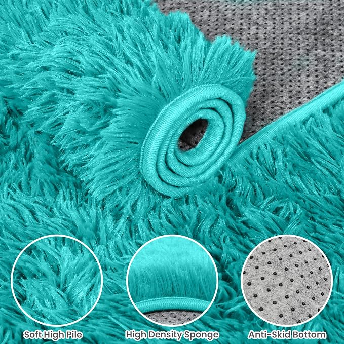 4x6 Area Rugs for Living Room Rug: Soft Fluffy Shag Teal Blue Rugs for Bedroom - Image 5