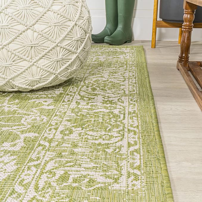 JONATHAN Y Weave Floral Indoor Outdoor Area Rug 3X5 Green/Cream, Tela Bohemian - Image 8