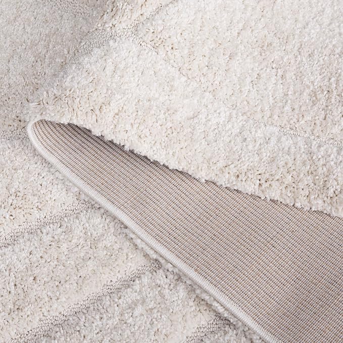 SAFAVIEH Florida Shag Collection 4' Round Cream / Cream SG471 Abstract Wave - Image 7