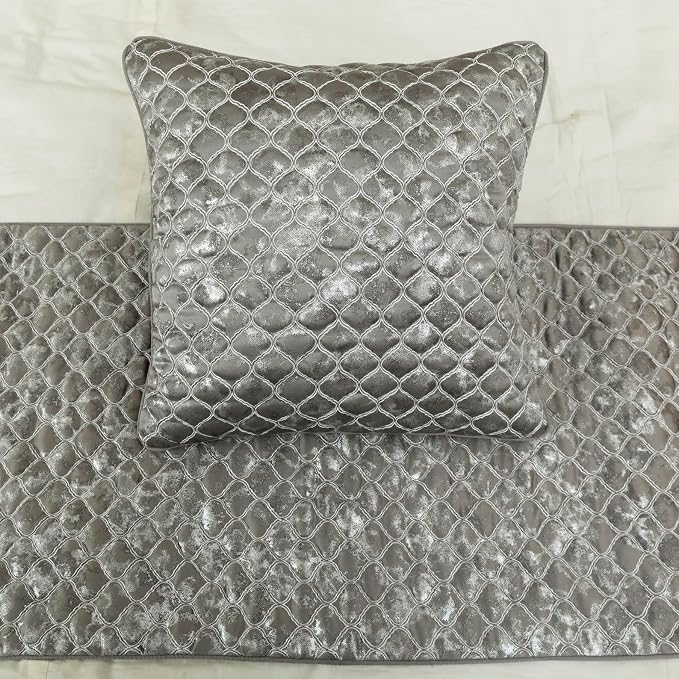 The HomeCentric King/Queen/Twin Grey & Silver Designer Queen 74"x18" Bed Runner - Image 5
