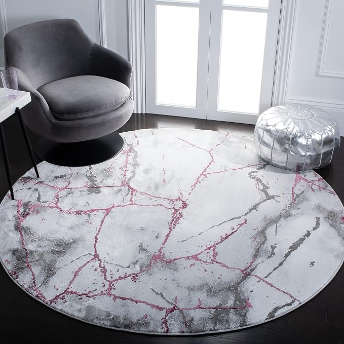 SAFAVIEH Craft Collection 8' Round Grey/Wine CFT877S Modern Abstract by SAFAVIEH