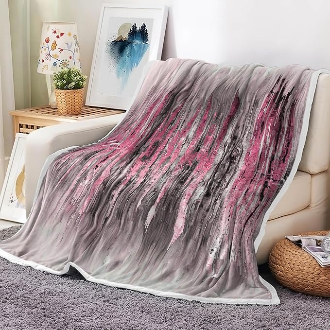 Abstract Throw Blankets, Modern Pink Gold crackNon Cozy Warm Bed Couch Blanket by Uokiuki