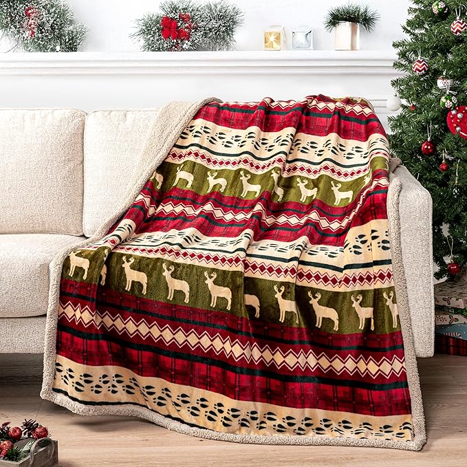 PAVILIA Premium Christmas Sherpa Throw Blanket, Ultra Soft Reversible Fleece & by PAVILIA