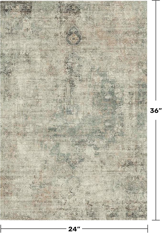 Moss 2x3 Washable Entryway Rug, Medallion Abstract Throw Rugs - Image 2