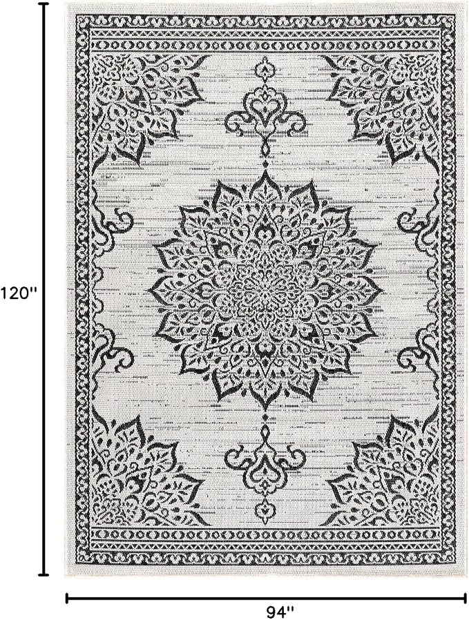 CAMILSON Outdoor Rug, 8x10 Medallion White Black Modern Area Rugs - Image 2