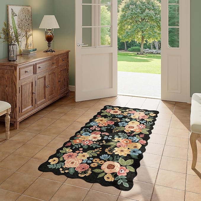 DUKINO 2x4 Washable Runner Rugs, Non Slip Floral Print Entryway Rug - Image 9
