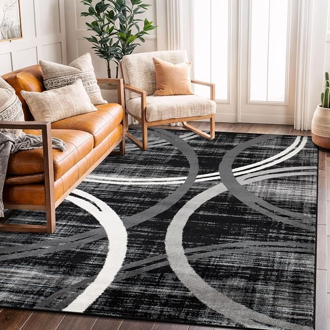 Rugshop Modern Wavy Circles Design Area Rug, Carpet by Rugshop