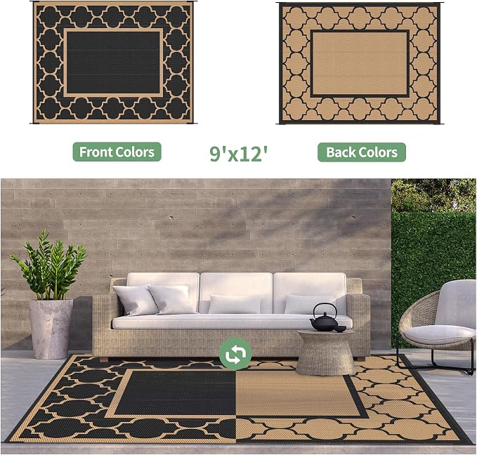 GENIMO Outdoor Rug 9' x 12' Patio Waterproof, Foldable Reversible Plastic Straw - Image 5