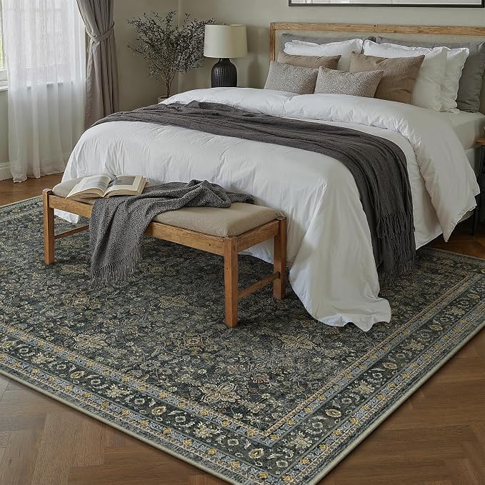 8x10 Area Rug for Living Room Black Vintage Washable Bedroom Carpet Traditional - Image 5