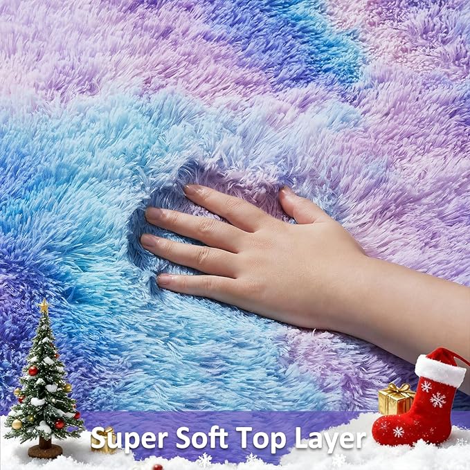 Ophanie Rainbow Purple Rug for Bedroom Girls, Kids Fluffy Kawaii Fuzzy Furry - Image 2