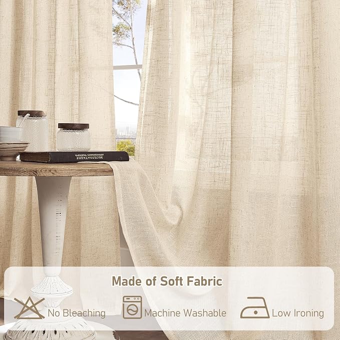 LAMIT Light Filtering Linen Curtains 72 Inches Long - Image 8