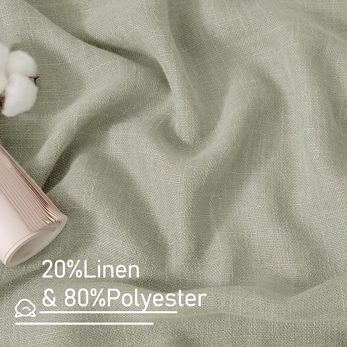 LAMIT Sage Grey Linen Kitchen Curtains 30 Inch Length, Semi Sheer Light - Image 2