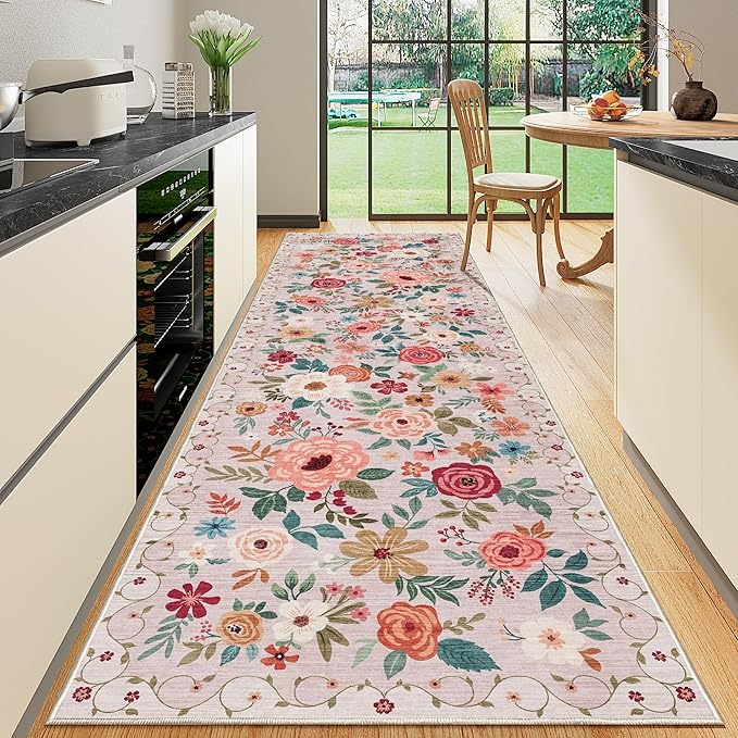 DUKINO 3x10 Runner Rug for Hallway, Washable Kitchen Floral Runner Rug - Image 5