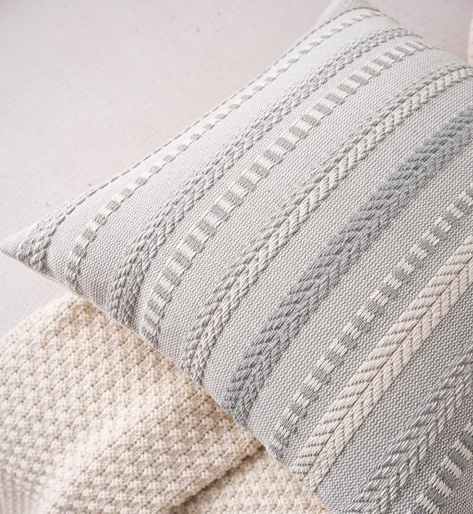 Boho Throw Pillow Covers 20x20 Inch Set of 2, Farmhouse Decorative Couch Pillow - Image 4