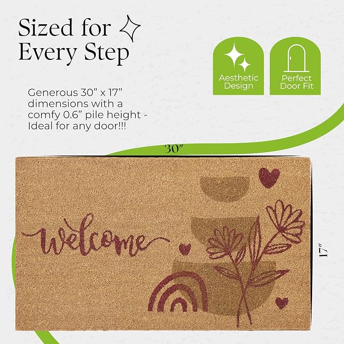 Coir Door Mats 17" X 30", Non-Slip Sturdy, PVC Backed Heavy Duty, Welcome - Image 4