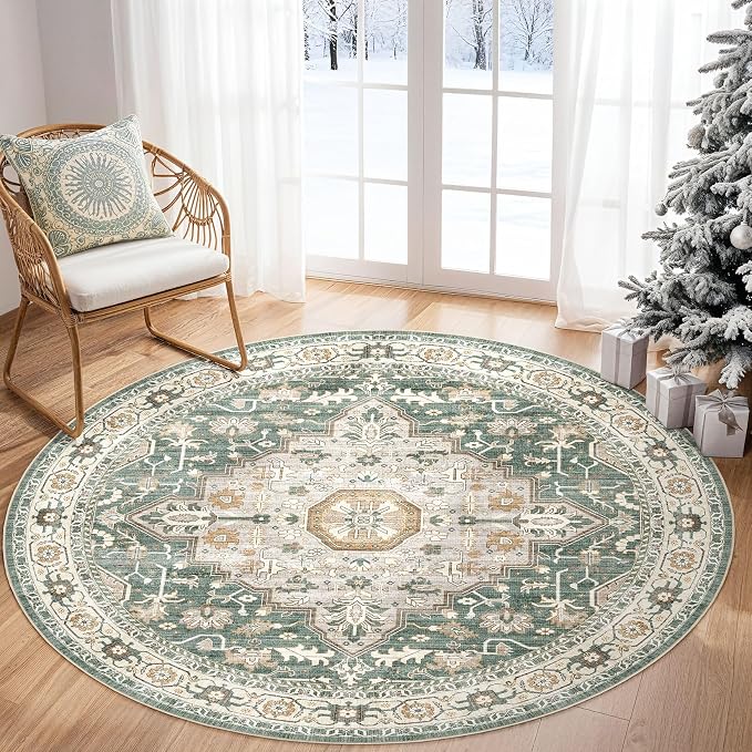 Round Rug Living Room Rugs: 5x5 Washable Boho Neutral Large Circle Soft Indoor - Image 7