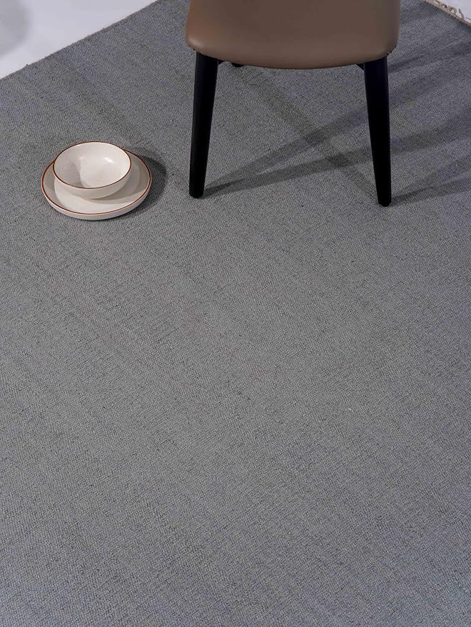 Rugsotic Carpets Hand Woven Flat Weave Kilim Wool 4'x6' Area Rug Solid Silver by GetMyRugsLLC