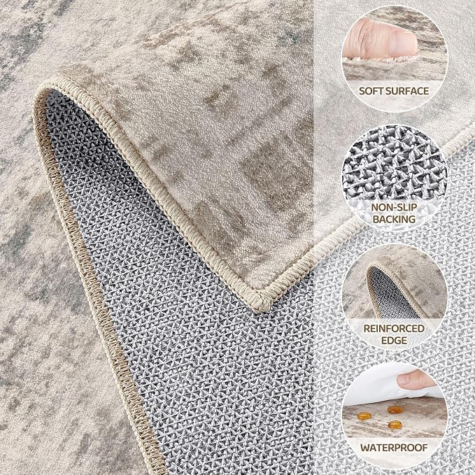 Area Rug for Living Room: 4x6 Washable Neutral Abstract Modern Soft Rugs Non - Image 7