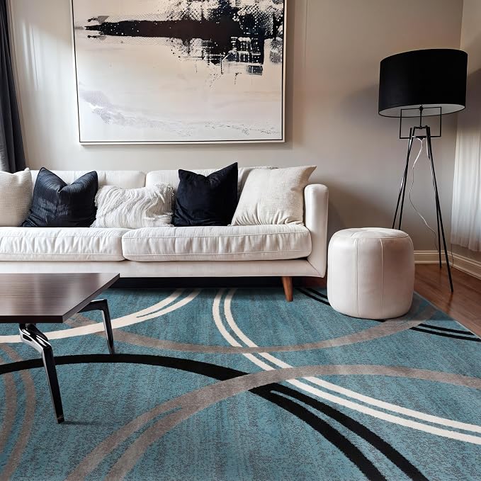 Rugshop Modern Wavy Circles Design Area Rug, Fade-Resistant Carpet by Rugshop
