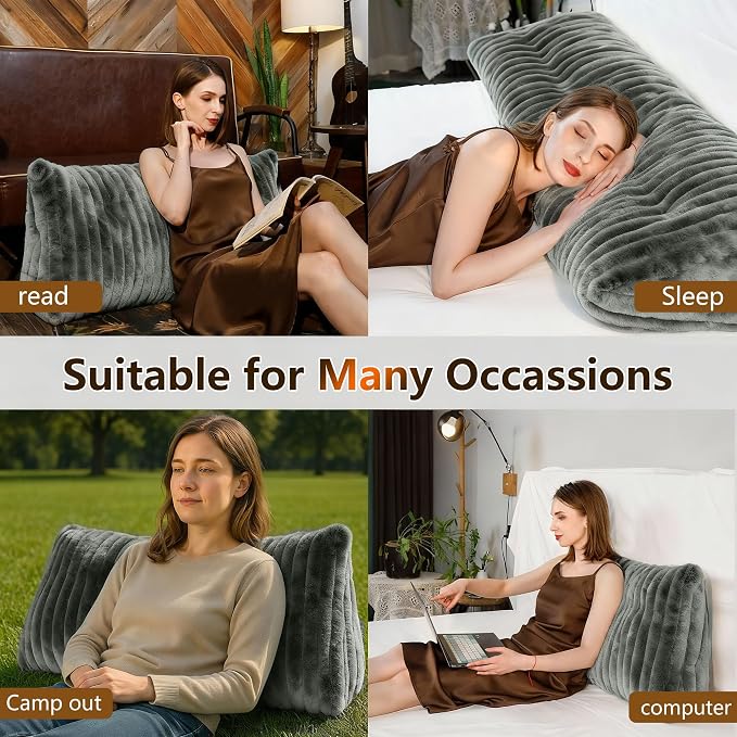 Faux Fur Headboard Pillow King Size, Triangular Wedge Backrest - Image 5