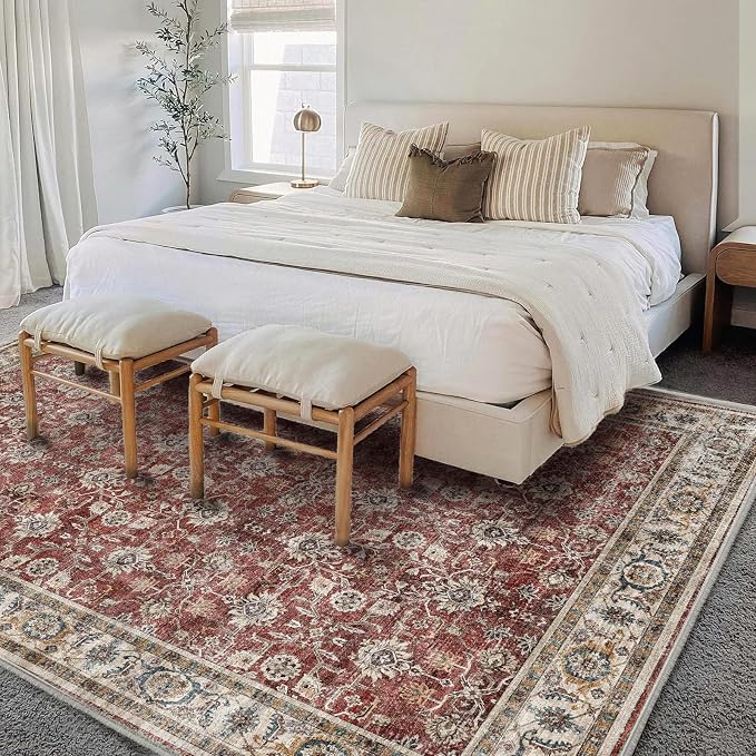 Washable Area Rug 9'x12' Boho Design Non-Shedding Easy Care Ideal - Image 2