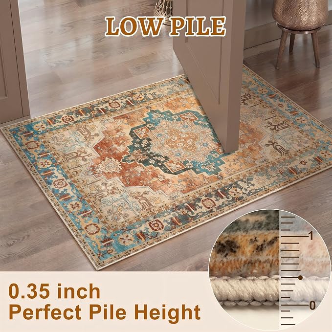 2x6 Washable Runner Rug for Hallways, Non Slip Vintage Rug, Soft Low Pile Long - Image 5