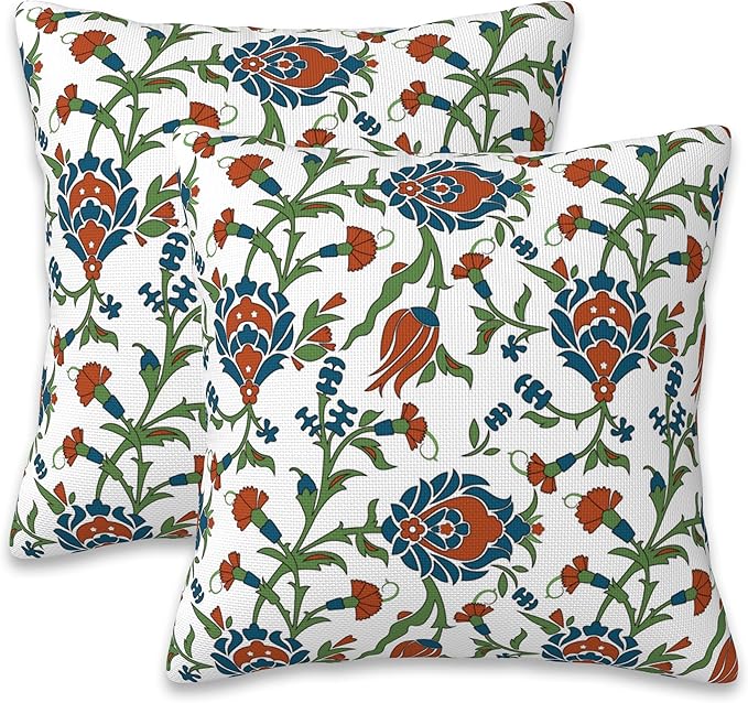 Throw Pillow Cover Case Vintage Floral Pillow Covers 16x16 Inch Set of 2 by Naqiuli