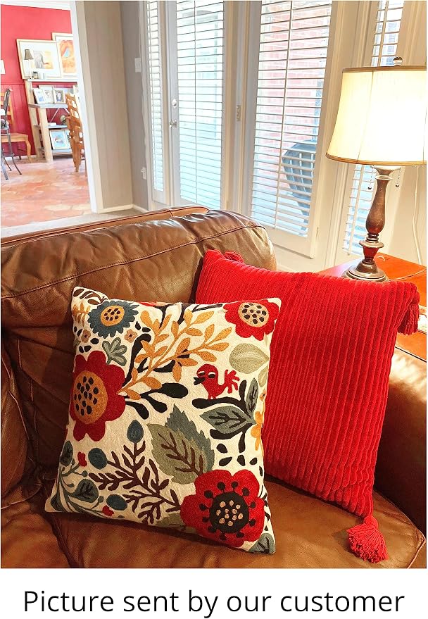 Red Polish Floral Pillow Cover Bird Flower Pillowcase Floral Outdoor Suzani - Image 2