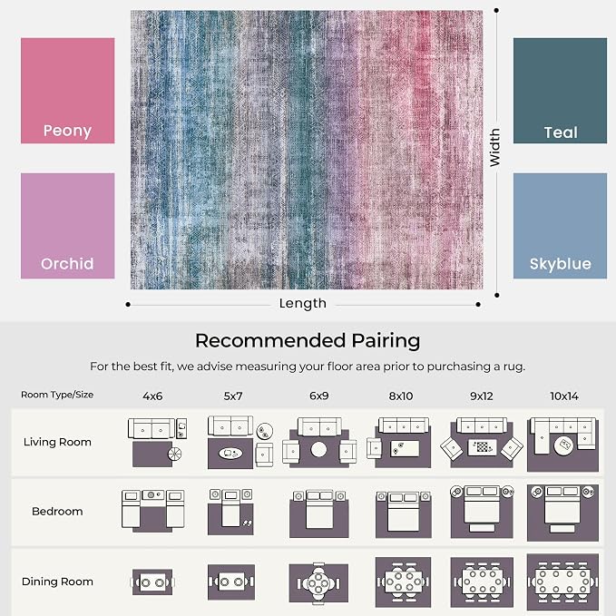 Kokia Abstract Area Rug Living Room 5x7 Colorful Washable Large Rug Bedroom - Image 3