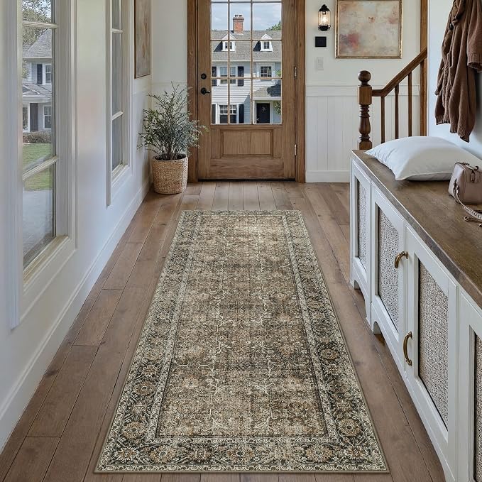Brown Runner Rug 2x6 Vintage Area Carpet Hallway Long Indoor Kitchen Washable - Image 5