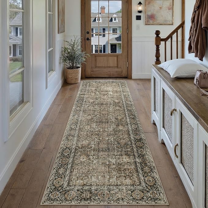 Brown Runner Rug 3x12 Vintage Area Carpet Hallway Long Indoor Kitchen Washable - Image 5