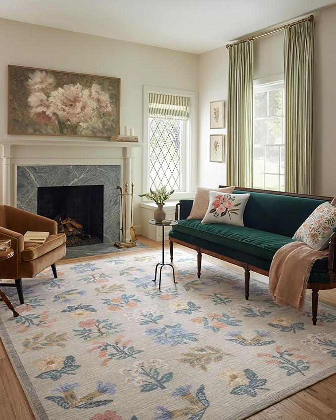 Loloi Rifle Paper Co. Rosa Collection RSA-03 Cream 2'-6" x 12'-0" Runner Rug by Loloi