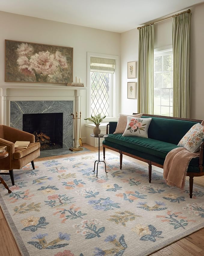 Loloi Rifle Paper Co. Rosa Collection RSA-03 Cream 5'-0" x 7'-6" Area Rug by Loloi