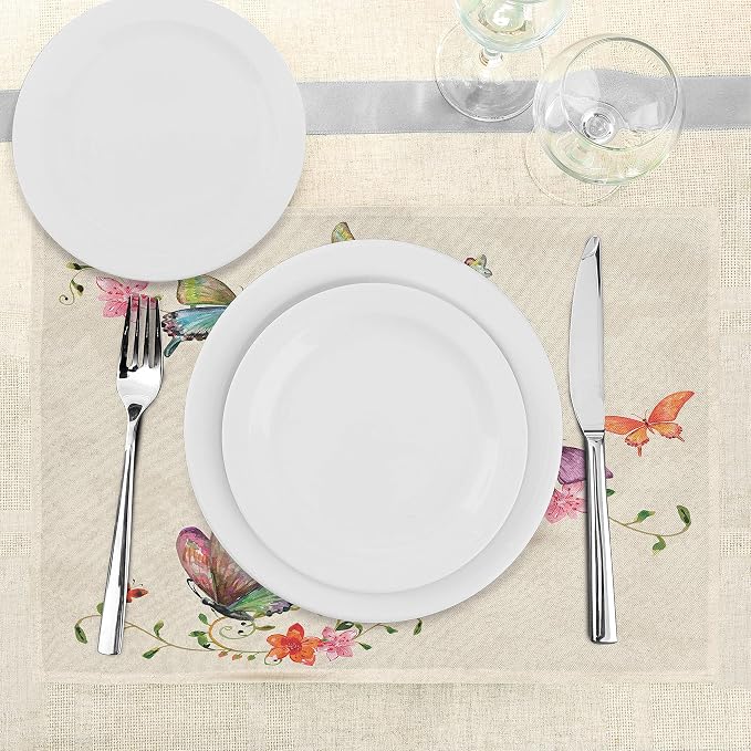 Ambesonne Butterfly Place Mats Set of 8, Springtime Flying Moths on Vintage - Image 3