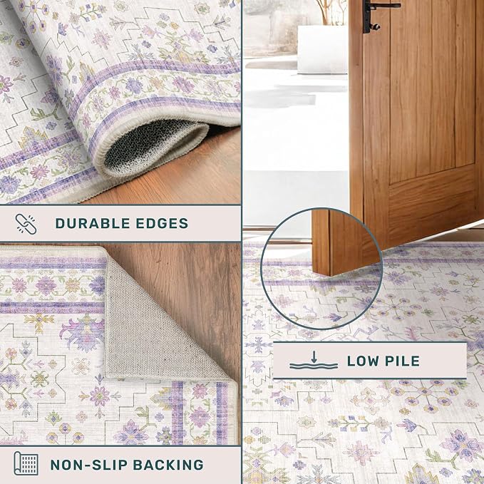 Light Purple Rug for Girls Bedroom, 5x8 Washable Floral Area Rug for Nursery - Image 4