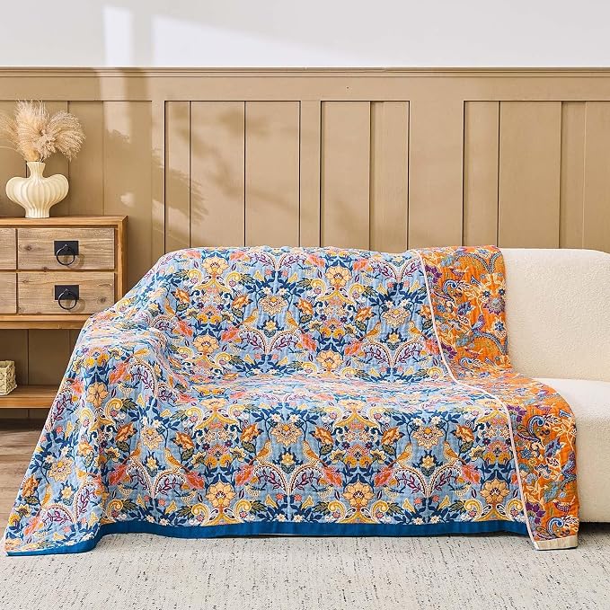 Blue Orange Fall Blanket 50"x 60" Boho Throw Blankets - Image 7