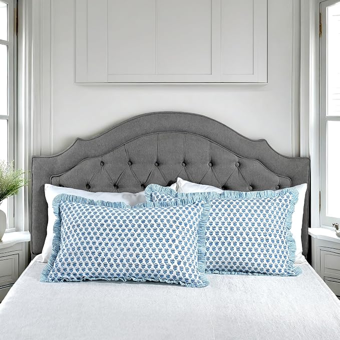 CPC Apatite Blue 100% Cotton Block Print Ruffle Sham Cover 20X30 inch Pack of 2 - Image 9